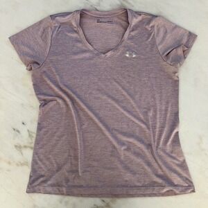 Under Armour HeatGear Loose Fit V-Neck T-Shirt Women's LG Purple Athletic Top‎